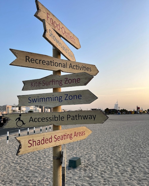 Signs on the beach in Dubai